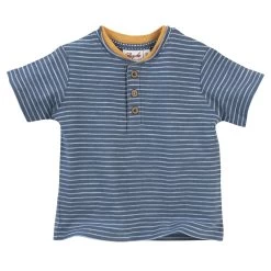 People Wear Organic Henley T-Shirt Jeansblau Geringelt