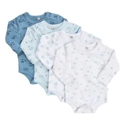 Pippi Langarm Body Blau/weiß Traktor & Tiere 4er Pack Baumwolle