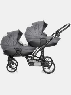 Bebetto 42 Dunkelgrau Schwarz Zwillingskinderwagen – Set 3in1 Inkl. Bobostello Babyschalen -Babyprodukte IMG 54371 1