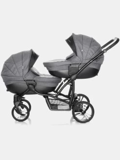 Bebetto 42 Dunkelgrau Schwarz Zwillingskinderwagen – Set 3in1 Inkl. Bobostello Babyschalen -Babyprodukte IMG 54381 1