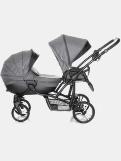 Bebetto 42 Dunkelgrau Schwarz Zwillingskinderwagen – Set 3in1 Inkl. Bobostello Babyschalen -Babyprodukte IMG 54401 1