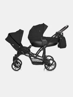 Bebetto ForTwo Pro Zwillingskinderwagen Brilliant Black Inkl. Babyschale Coral 360 Und Base Familyfix 360 Set 4in1 -Babyprodukte Kombikinderwagen Bebetto Bebetto42 PRO 04 04