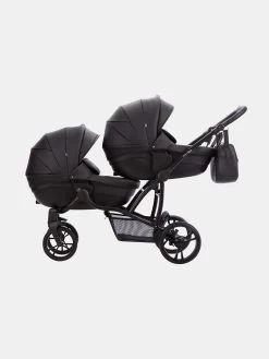 Bebetto ForTwo Pro Zwillingskinderwagen Brilliant Black Inkl. Babyschale Coral 360 Und Base Familyfix 360 Set 4in1
