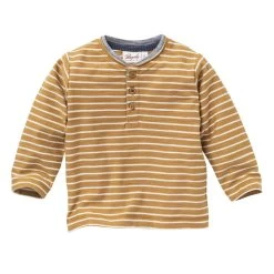 People Wear Organic Langarm-Shirt Henley Karamell Geringelt