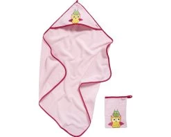 Playshoes Geschenkset Rosa Eule Kapuzen Badetuch + Waschhandschuh Ökotex100