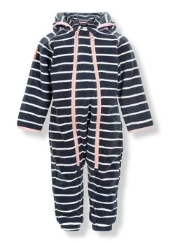 Minymo Mädchen Fleeceoverall Le88 Navy/weiß Gestreift Mit Rose´