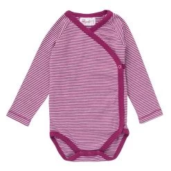 Wickelbody Langarm Beere/weiß Gestreift Body Bio-Baumwolle