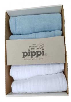 Pippi Mullwindeln 4er Pack Hellblau/weiß Organic Biobaumwolle