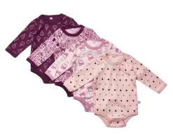 Pippi Langarm Body Kätzchen & Balloons Lila/rosa 4er Pack Baumwolle